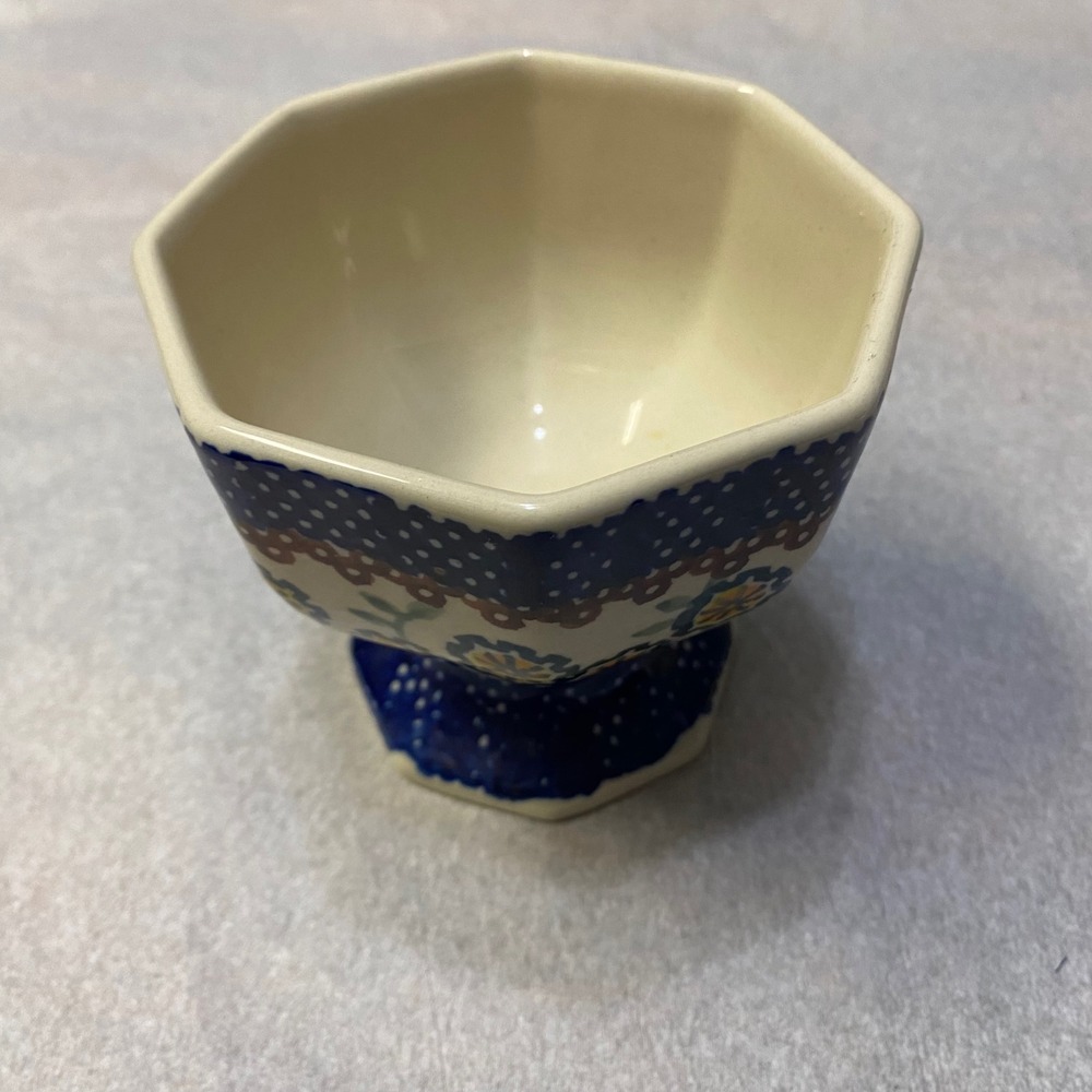 Vintage Bolesławiec Hand Painted Polish Pottery Footed Bowl Dish Poland